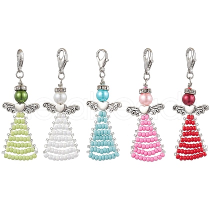Angel Glass Seed Beads Pendants Decrotions HJEW-MZ00112-1