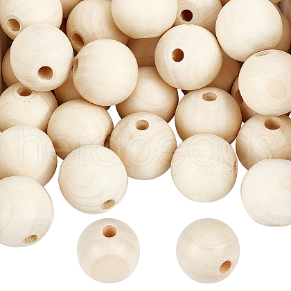 Natural Unfinished Wood Round Beads WOOD-PH0008-91-30mm-1