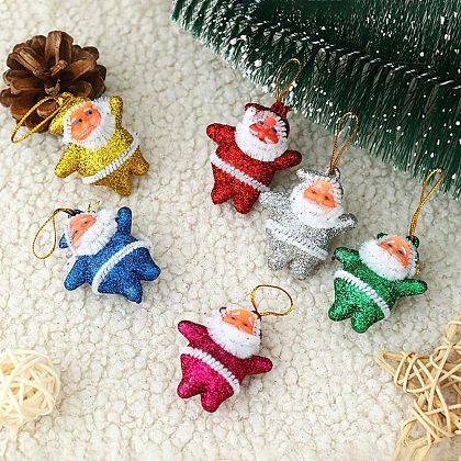 6Pcs 6 Colors Christmas Santa Claus Foam Pendant Decorations HJEW-A011-01-1