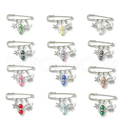 12Pcs 12 Colors Angel & Star Charms Safety Pin Brooch JEWB-BR00156-1