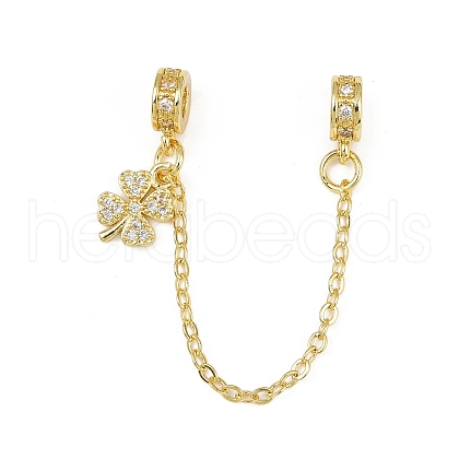 Brass Pave Clear Cubic Zirconia European Safety Chains with Charms KK-L236-16A-G-1