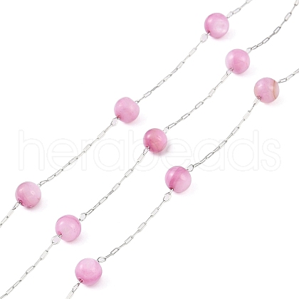 304 Stainless Steel & Dyed Shell Handmade Round Beads Chain CHS-H028-04A-01-1