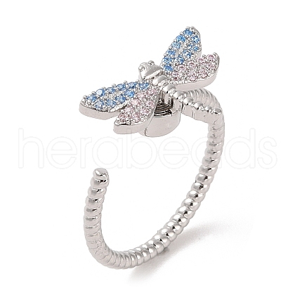Colorful Cubic Zirconia Dragonfly Rotating Ring RJEW-B050-02P-1