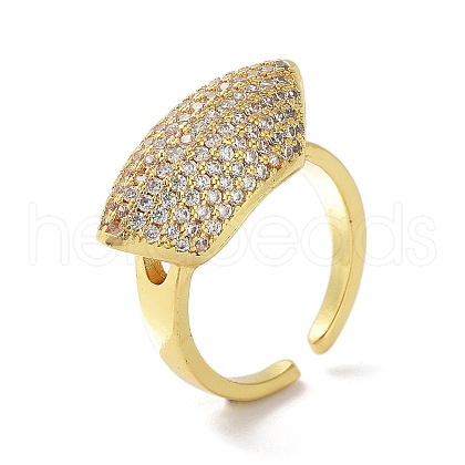 Brass with Cubic Zirconia Open Cuff Rings for Women RJEW-A035-22G-1
