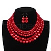 Plastic Pearl Round Beaded Multilayer Necklaces & Dangle Earrings Sets FS-WGEBA88-03-1