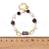 Natural Amethyst & Pearl Round Beads Link Bracelets for Women BJEW-Q039-01G-5