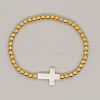 Gold Brass Round Beaded Stretch Bracelets LZ3349-1-1