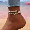 Glass Seed Beads & Alloy Heart Link Anklets WGBE152-04-2