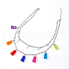 Alloy Cross & Resin Bear Pendant Double Layer Necklaces for Women WG0729C-08-1