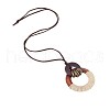 Alloy & Wood Disc Leaf Pendant Suede Cord Long Necklaces FS-WG1A008-01-2