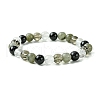 Synthetic Smoky Quartz & Labradorite & Quartz Crystal & Obsidian Round Beaded Stretch Bracelets BJEW-JB10910-11-1