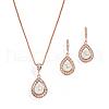 Teardrop Brass Micro Pave Clear Cubic Zirconia with Plastic Pearl Pendant Necklace & Dangle Earring FS-WG2AAB6-03-1