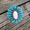 Oval Alloy & Synthetic Turquoise & Natural White Jade Cuff Rings FS-WG97148-01-1