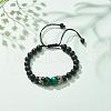 Natural Frosted Black Agate(Dyed) & Tiger Eye Braided Bead Bracelet with Alloy Crown BJEW-JB08249-04-2