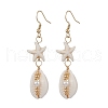 Star with Shell Shape Synthetic Turquoise Beads Dangle Earrings EJEW-JE06398-02-2