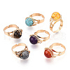 Natural Howlite & Citrine & Tiger Eye & Natural Carnelian & Amethyst & Lapis Lazuli Round Finger Rings RJEW-T019-01-KC-1-1
