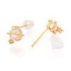 Planet Brass Micro Pave Clear Cubic Zirconia Stud Earrings EJEW-T047-42G-2