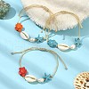 Synthetic Turquoise & Natural Shell & Pearl Braided Bead Bracelets BJEW-TA00368-2