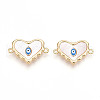 Brass Pave Natural Shell Heart Connector Charms KK-N258-08G-1