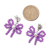 Heart with Bowknot Handmade Glass Seed Beads Dangle Stud Earrings EJEW-MZ00474-03-4