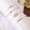4Pcs 4 Styles Golden Alloy Link & Resin Beads Braided Bead Bracelets & Glass Beads Stretch Bracelets FS-WG3FBEF-05-1