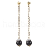 Glass Imitation Pearl Round Tassel Stud Earrings EJEW-JE06453-01-2