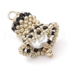 Round Glass Seed Beaded Peace Bell Pendants PALLOY-MZ00733-3
