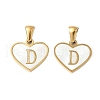 304 Stainless Steel Pave Natural White Shell Heart with Initial Slice Pendants STAS-R168-25G-D-1