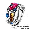 Rhodium Plated 925 Sterling Silver Koi Fish with Lotus Adjustable Ring with Enamel for Women JR930A-3