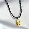 304 Stainless Steel Initial Pendant Black Glass Faceted Round Beaded Pendant Necklaces for Women FS-WGC61DE-13-1