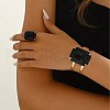 Rectangle Alloy & Acrylic Cuff Bangle & Cuff Rings Sets FS-WG08A36-01-1