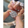 Rhodium Plated 925 Sterling Silver Flower Pave 8.2x4.9mm Moissanite Adjustable Rings for Women WG9AA84-04-1