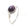 Round Natural Rainbow Tiger Eye Finger Rings RJEW-JR00859-02-4