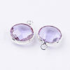 Silver Color Plated Brass Glass Flat Round Charms X-GLAA-M003-A-12S-2