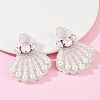 Shell Shape Glass Seed Beads Dangle Stud Earrings EJEW-S273-02-2