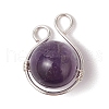 Natural Green Aventurine & Rose Quartz & Lava Rock & Carnelian & Amethyst Copper Wire Wrapped Round Pendants PALLOY-JF03609-02-3