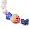 Natural Olive Jade & Topaz Jade & Lapis Lazuli & Aquamarine Chip Beaded Bracelets BJEW-TA00634-3