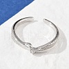 925 Sterling Silver Micro Pave Clear Cubic Zirconia Adjustable Cuff Rings for Women RJEW-G351-04P-2