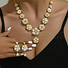 Flower Alloy Crystal Rhinestone & Plastic Pearl Link Chain Necklaces & Stud Dangle Earrings Sets FS-WGC22CC-01-2