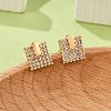 Square Brass Micro Pave Clear Cubic Zirconia Stud Earrings for Women EJEW-G428-12G-02-1