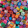 Handmade Polymer Clay Flat Round with Capital Letter Beads CLAY-CW0001-01-3