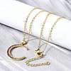 Brass Micro Pave Hot Pink Cubic Zirconia Moon Pendant Necklaces for Women NJEW-D311-02E-G-3