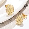 Oval with Virgin Mary Brass Micro Pave Clear Cubic Zirconia Stud Earrings EJEW-D305-10G-1