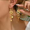 Fashionable Brass Coin with Heart Tassel Hoop Earrings AY1961-4