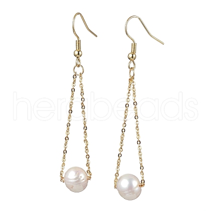 Mother's Day Jewellery Natural Cultured Freshwater Pearl Beads with Brass Dangle Earrings X-EJEW-JE05757-1