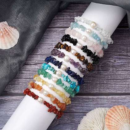 12Pcs Natural & Synthetic Gemstone Chips Stretch Bracelets for Women BJEW-JB11343-1