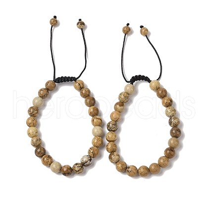 8mm Round Natural Picture Jasper Braided Bead Bracelets BJEW-C067-01B-28-1