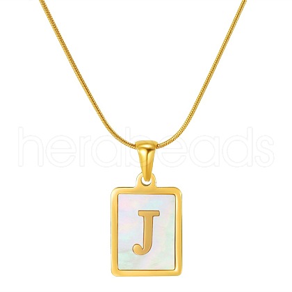Stainless Steel Snake Bone Chain Alphabet Necklace with Shell Pendant WD3660-10-1