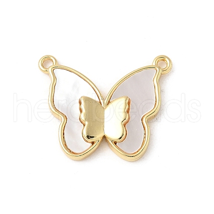 Brass Pave Natural White Shell Pendants KK-S522-19G-1