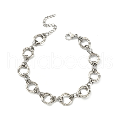 304 Stainless Steel Rings Link Chain Bracelet BJEW-TA00334-02-1